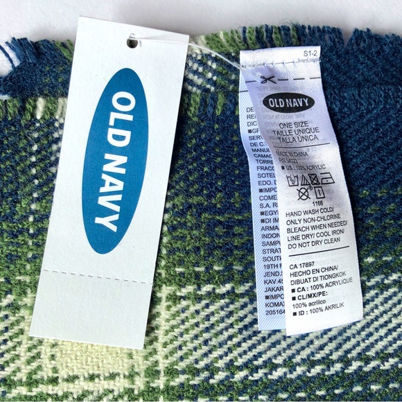 NEW OLD NAVY Plaid Neck Scarf Fringed Hems Blue Green 76” x 13” Men’s UNISEX - Picture 4 of 12